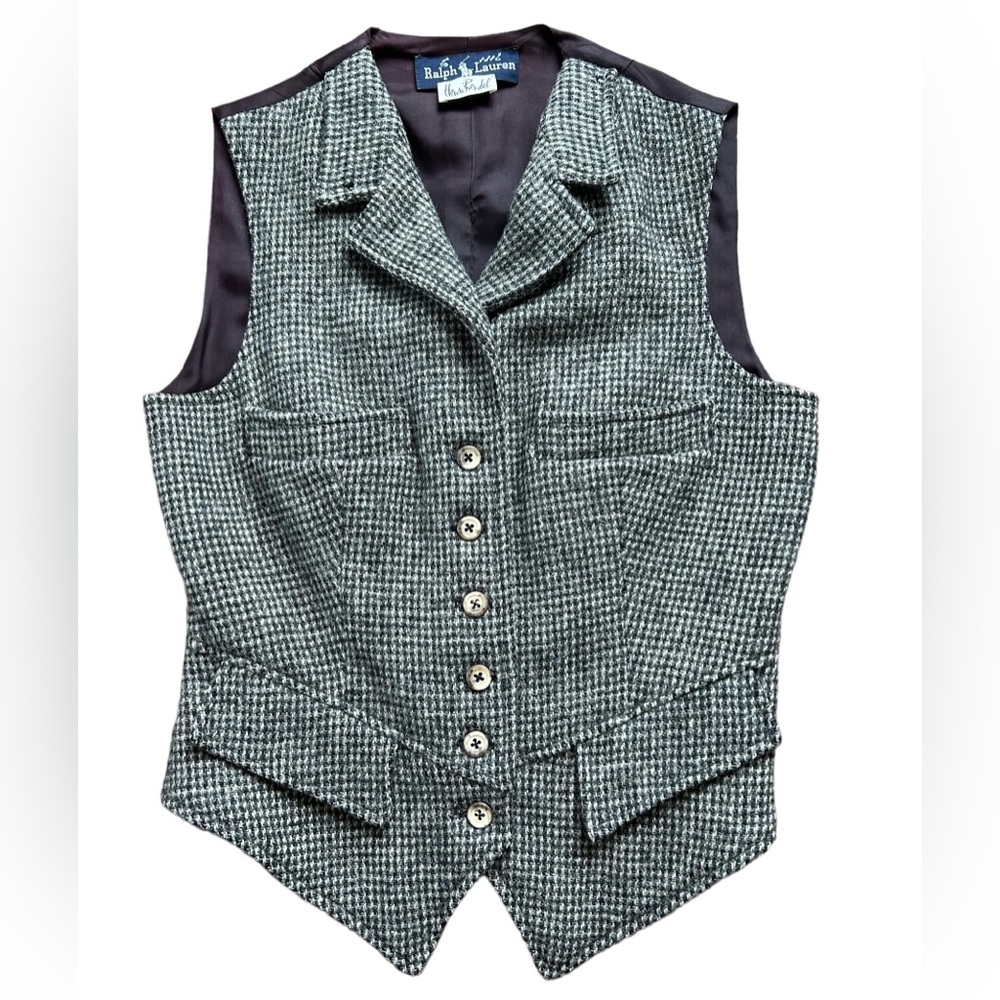 Vtg 70s Ralph Lauren Brown Tweed Wool Lapel Vest Waist Coat Henri Bendel